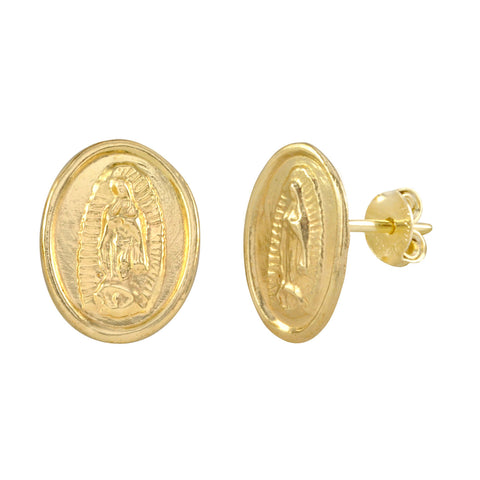 Virgin Mary Medallion Stud Earrings 10k Yellow Gold with Pushbacks 11x8 - Jewelryland.com