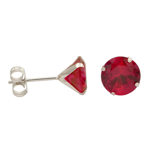 10k White Gold Red Ruby CZ Stud Earrings Cubic Zirconia Round Prong Set - Jewelryland.com