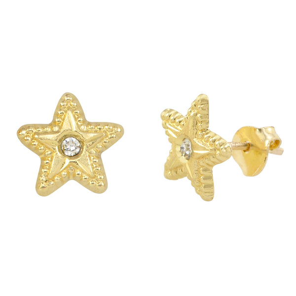 Star with Cubic Zirconia Stud Earrings 10k Yellow Gold with Pushbacks 7mm - Jewelryland.com