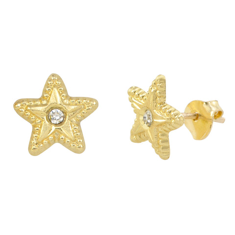 Star with Cubic Zirconia Stud Earrings 10k Yellow Gold with Pushbacks 7mm - Jewelryland.com