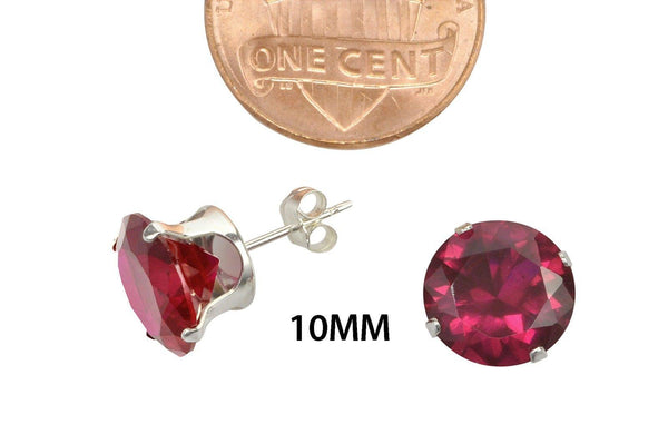 Red Earrings Ruby CZ July Birthstone Studs Round Prong Cubic Zirconia 925 Silver - Jewelryland.com