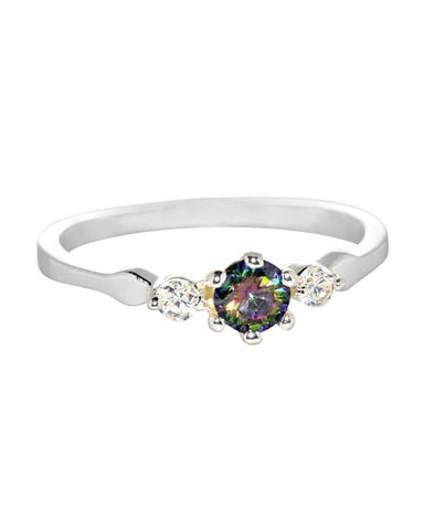 Sterling Silver Ring Cubic Zirconia CZ Band Rainbow Mystic Topaz Womens - Jewelryland.com