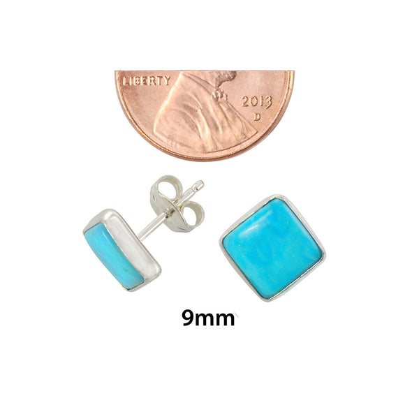 Larimar Stud Earrings 925 Sterling Silver 9mm Square - Jewelryland.com