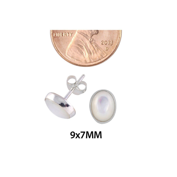 Mother of Pearl Gemstone Stud Earrings .925 Sterling Silver Oval 7mm x 9mm - Jewelryland.com