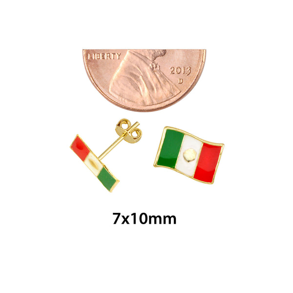 10k Yellow Gold Mexican Flag Stud Earrings Hand Painted 7x10 - Jewelryland.com