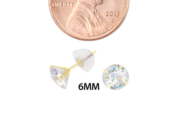 14k Yellow Gold Round CZ Cubic Zirconia Stud Earrings with Safety Silicone Backs - Jewelryland.com