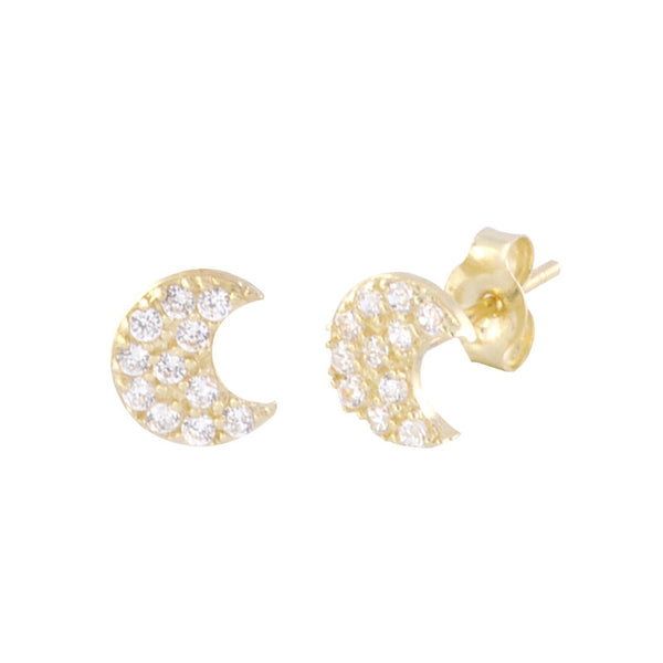 14k Yellow Gold Moon Stud Earrings 6mm CZ - Jewelryland.com