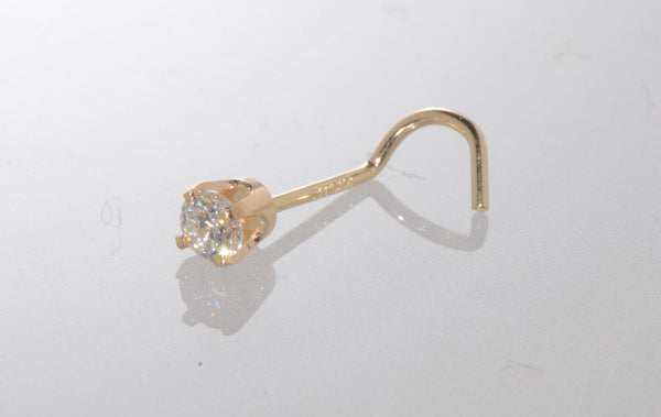 Genuine Diamond Nose Stud 20g 14k Yellow Gold .075 ct Curved Nose Pin - Jewelryland.com