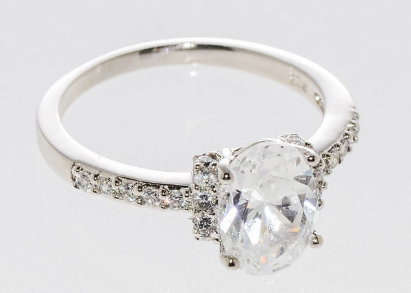 Sterling Silver Solitaire Ring CZ Cubic Zirconia Oval Center Stone 7mmx10mm - Jewelryland.com