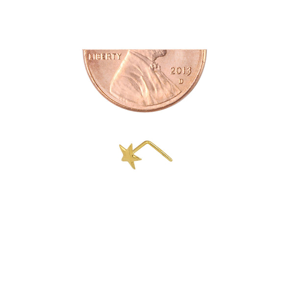 Star Nose Stud 22G 14k Yellow Gold 4mm L Shaped Curved Nose Pin - Jewelryland.com
