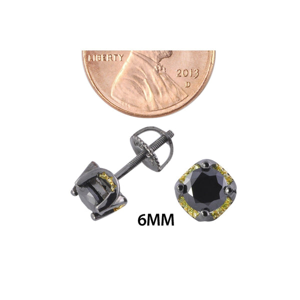 Sterling Silver Black Cubic Zirconia Stud Earrings Yellow Micropave CZ Accents - Jewelryland.com