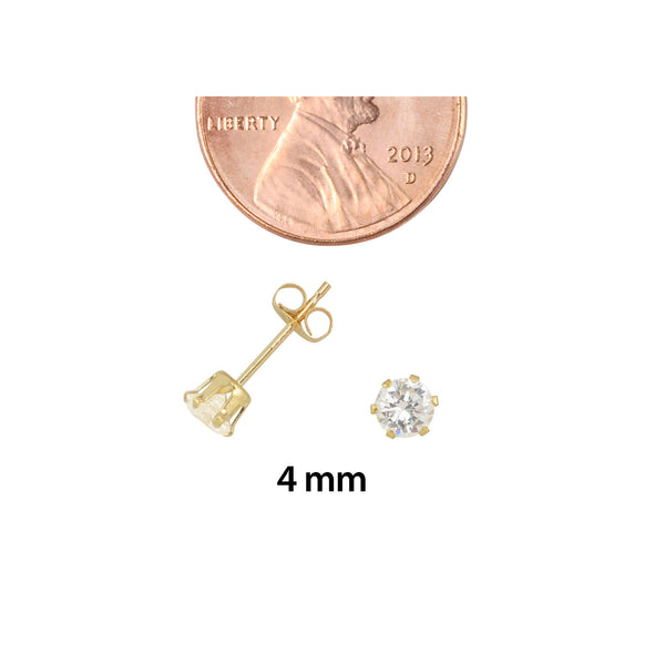 14k Yellow Gold 6 Prong Round Cubic Zirconia CZ Stud Earrings - Jewelryland.com