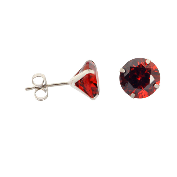 10k White Gold Red Garnet CZ Stud Earrings Cubic Zirconia Round Prong Set - Jewelryland.com