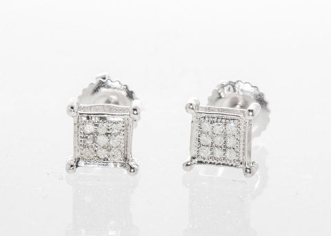 Diamond Stud Earrings (.05 cttw, I-J, I2-I3) 10k White Gold Square - Screw Backs - Jewelryland.com