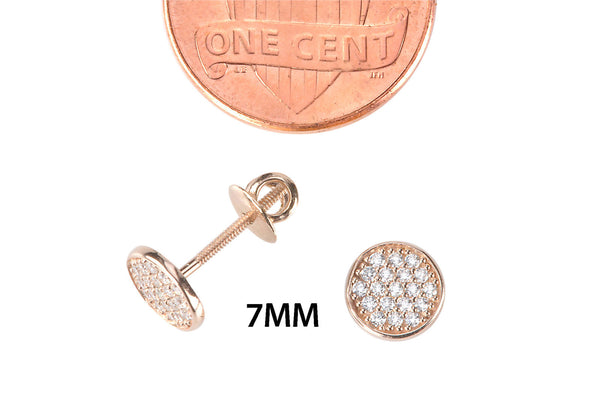 Fancy Cubic Zirconia Stud Earrings Rose Gold Plated Screwback Pave CZ 7mm Circle - Jewelryland.com