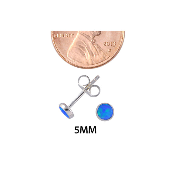 Sterling Silver Blue Green Opal Small Stud Earrings for Women 5mm Round Gemstone - Jewelryland.com