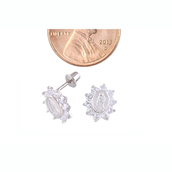 Guadalupe Screwback Stud Earrings Small .925 Sterling Silver 10mm Clear CZ - Jewelryland.com
