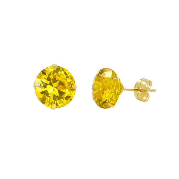 14k Yellow Gold Citrine Yellow Cubic Zirconia Stud Earrings Round Birthstone CZ - Jewelryland.com
