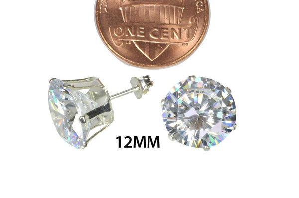 Sterling Silver Round Clear CZ Stud Earrings Cubic Zirconia Prong Set 925 USA - Jewelryland.com