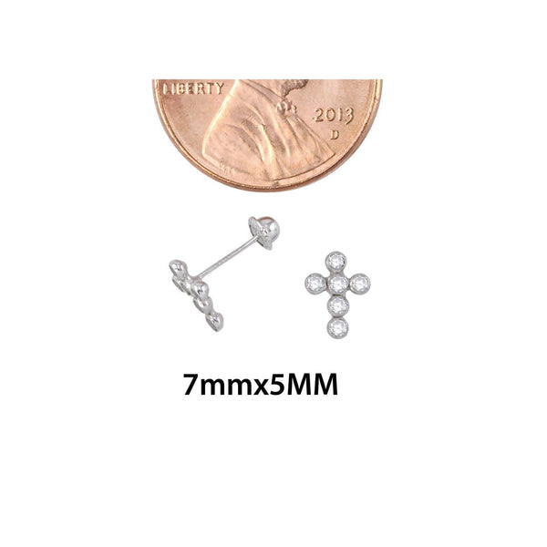 10k White Gold Mini Cross Stud Earrings Screwbacks Clear Cubic Zirconia 7mm - Jewelryland.com
