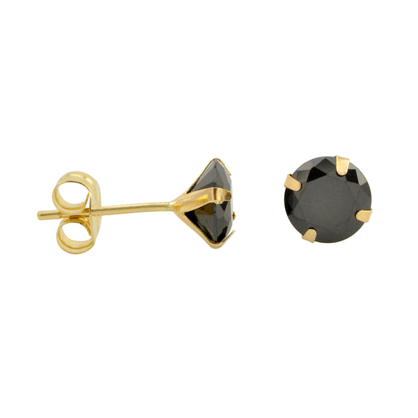 10k Yellow Gold Black CZ Stud Earrings Cubic Zirconia Round Prong Set - Jewelryland.com