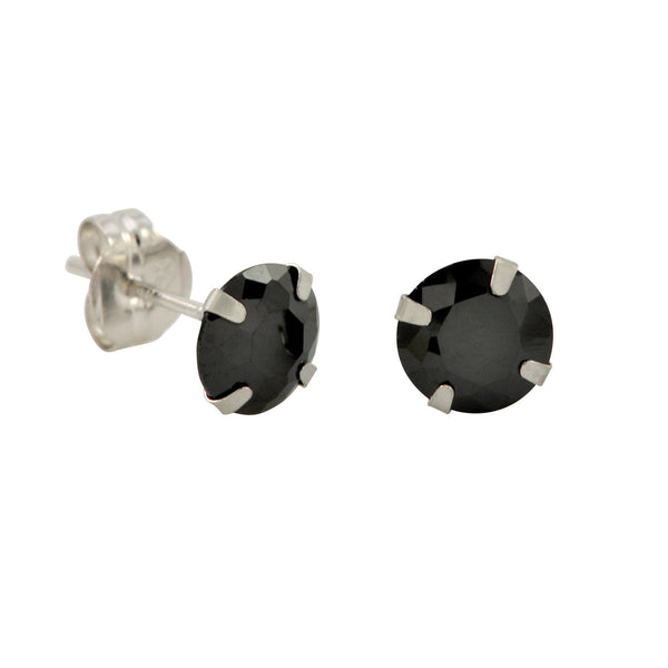 10k White Gold Black CZ Stud Earrings Cubic Zirconia Round Prong Set - Jewelryland.com