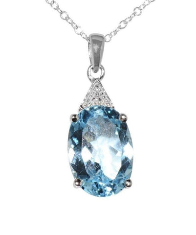 925 Sterling Silver 7ct Blue Topaz and .003ct Diamond Necklace - Jewelryland.com