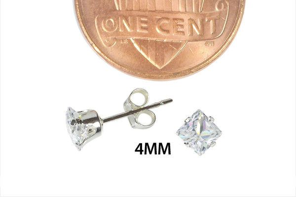 925 Sterling Silver Square Princess Cut Clear CZ Stud Earrings Prong Set - Jewelryland.com