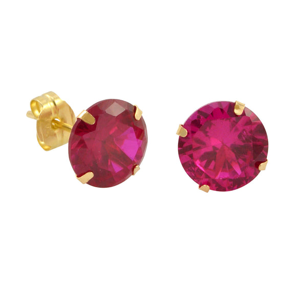 10k Yellow Gold Red Ruby CZ Stud Earrings Cubic Zirconia Round Prong Set - Jewelryland.com