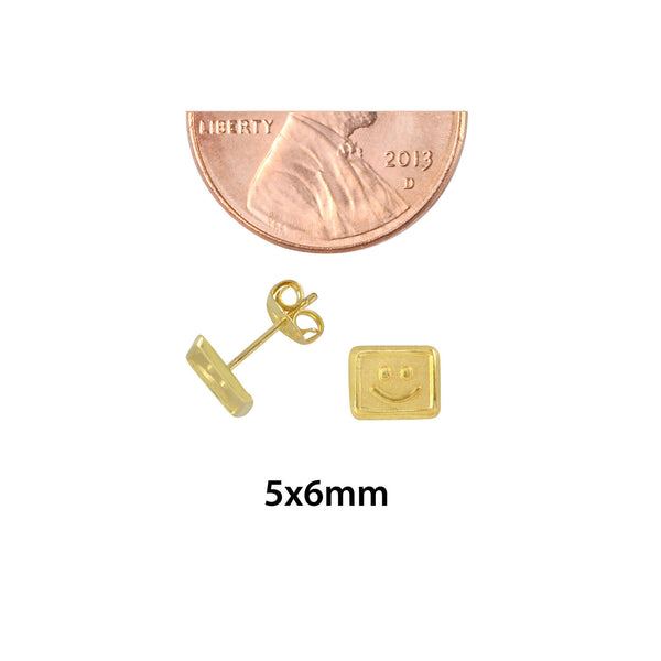 10k Yellow Gold Stud Earrings Smiley Face Happy Sad 5mm x 6mm - Jewelryland.com