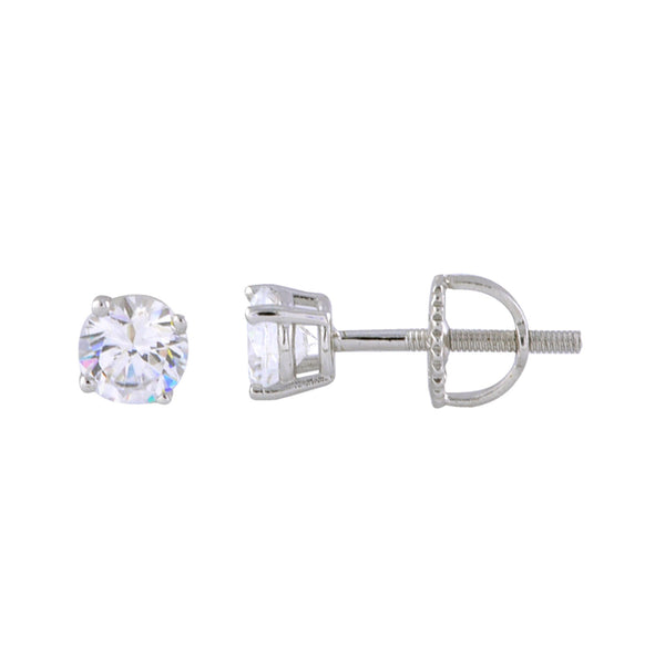 Sterling Silver Stud Earrings AAAAA Grade Round Cubic Zirconia Stones Screwbacks - Jewelryland.com