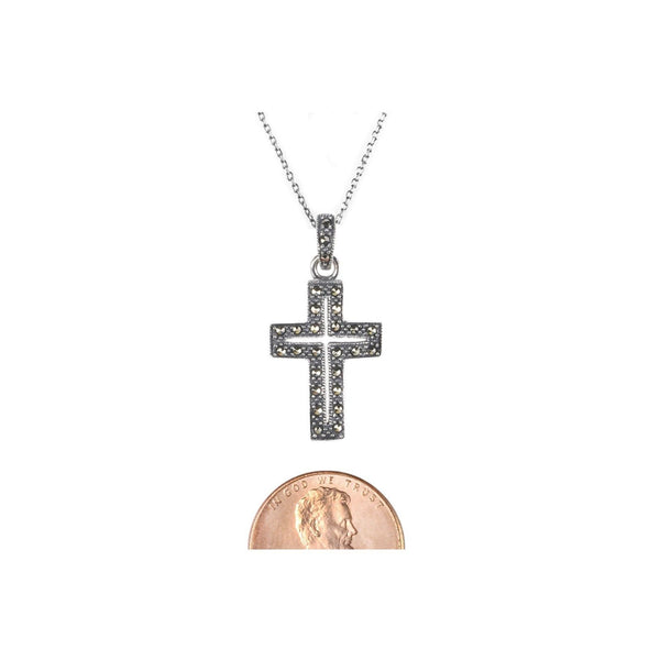 Marcasite Necklace 26mm Cross 18" Chain .925 Sterling Silver - Jewelryland.com