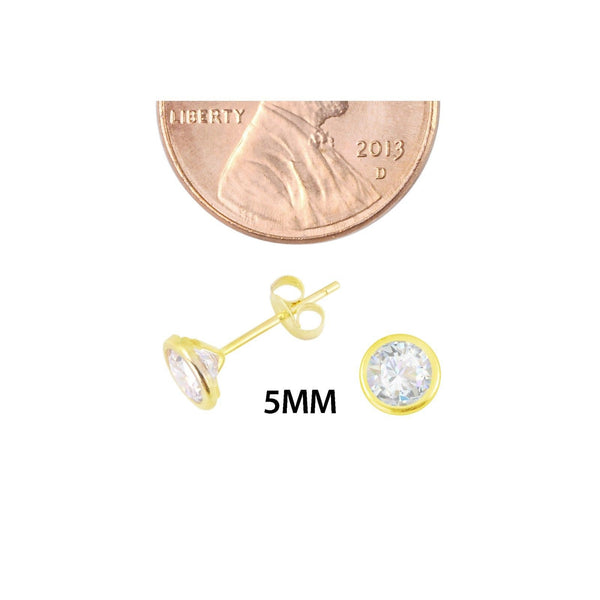 14k Yellow Gold Stud Earrings Cubic Zirconia Bezel Set CZ Round - Jewelryland.com