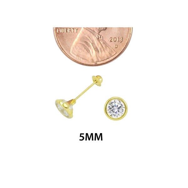 10k Yellow Gold Round White CZ Stud Earrings Screwbacks Bezel Setting 2mm-7mm - Jewelryland.com