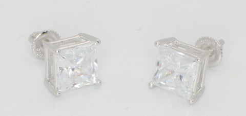 Clear CZ Stud Earrings Screwbacks Square Basket .925 Silver 3mm-10mm ASC BRAND - Jewelryland.com