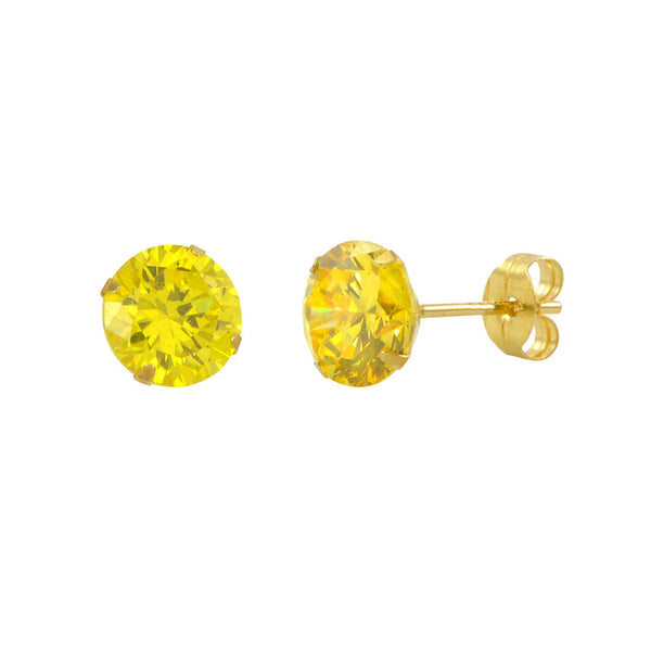 14k Yellow Gold Citrine Yellow Cubic Zirconia Stud Earrings Round Birthstone CZ - Jewelryland.com