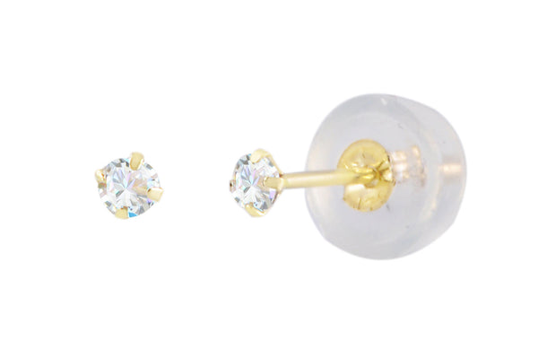 14k Yellow Gold Round CZ Cubic Zirconia Stud Earrings with Safety Silicone Backs - Jewelryland.com