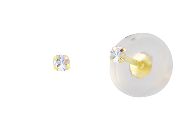 14k Yellow Gold Round CZ Cubic Zirconia Stud Earrings with Safety Silicone Backs - Jewelryland.com