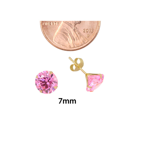10k Yellow Gold Stud Earrings Pink CZ Cubic Zirconia Round Prong Set - Jewelryland.com