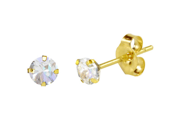 14k Yellow Gold Round CZ Cubic Zirconia Stud Earrings - Jewelryland.com