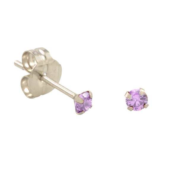 10k White Gold Round Light Purple CZ Stud Earrings Prong Set - Jewelryland.com