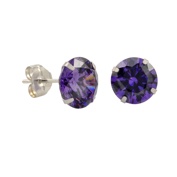 10k White Gold Purple CZ Stud Earrings Cubic Zirconia Round Prong Set - Jewelryland.com