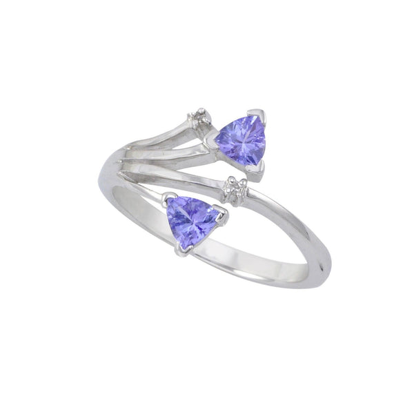 Sterling Silver .01ct Genuine Diamond Ring with Tanzanite Stones Double Triangle - Jewelryland.com