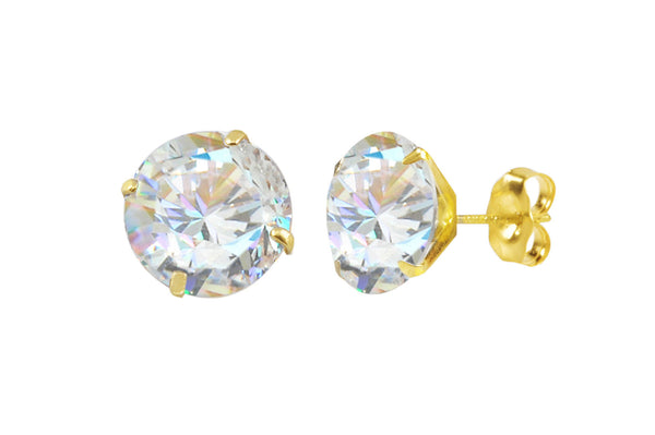 14k Yellow Gold Round CZ Cubic Zirconia Stud Earrings - Jewelryland.com