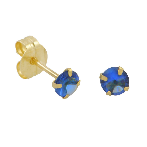 10k Yellow Gold Blue Sapphire CZ Stud Earrings Cubic Zirconia Round Prong Set - Jewelryland.com