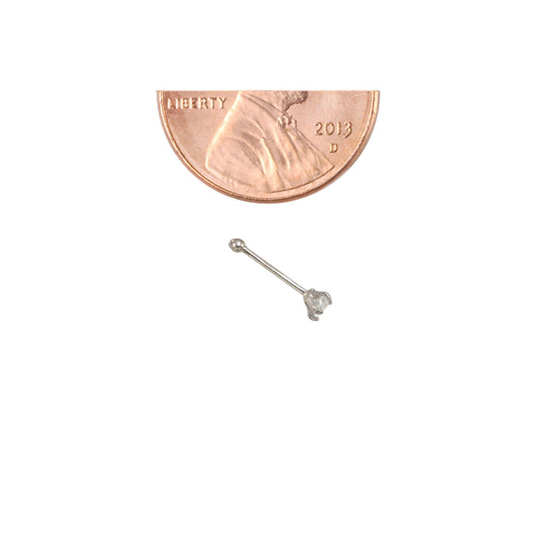 14k White Gold Nose Stud 20g Nose Bone 2mm CZ Cubic Zirconia - Jewelryland.com