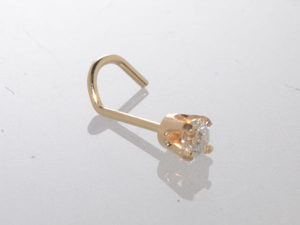 Genuine Diamond Nose Stud 20g 14k Yellow Gold .075 ct Curved Nose Pin - Jewelryland.com