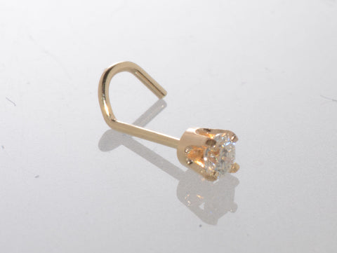 Genuine Diamond Nose Stud 20g 14k Yellow Gold .075 ct Curved Nose Pin - Jewelryland.com