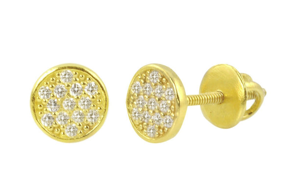 Screwback Earrings Sterling Silver Yellow Gold Mens Womens CZ Studs 6mm Circle - Jewelryland.com