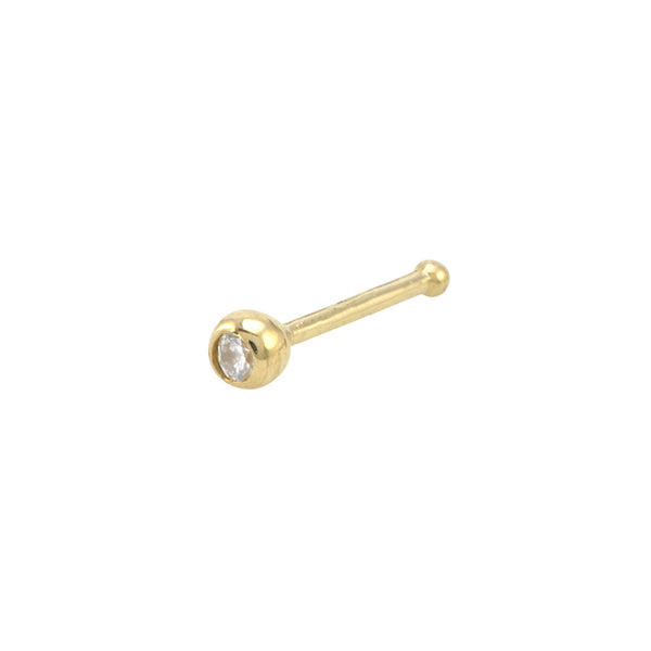 14k Yellow Gold Tiny Nose Stud 22G 2.5mm White Round CZ Bezel Set Nose Bone - Jewelryland.com